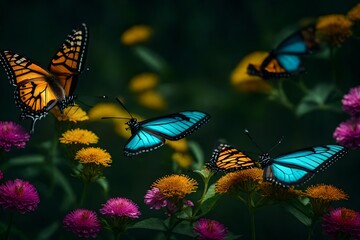 butterflies flying on flowers