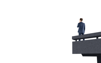 Digital png photo of caucasian businessman standing on bridge on transparent background