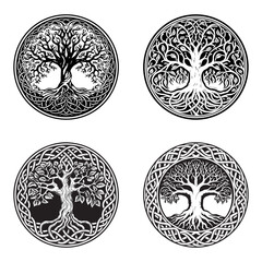 Celtic tree of life decorative Vector ornament, Graphic arts, dot work. Grunge vector illustration of the Scandinavian myths with Celtic culture.