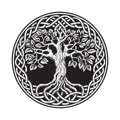 Celtic tree of life decorative Vector ornament, Graphic arts, dot work. Grunge vector illustration of the Scandinavian myths with Celtic culture. - obrazy, fototapety, plakaty