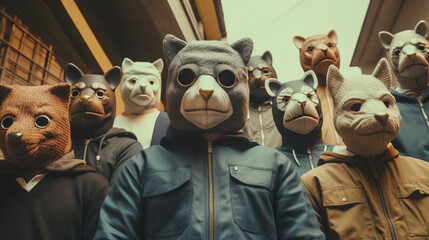 Winter Showdown A Thrilling Action Scene of a Vigilante Group Fighting Against a Gang of Criminals in Animal Masks