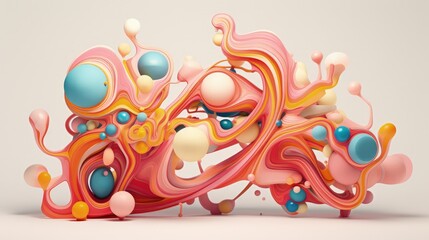 Fototapeta premium Dynamic colorful balls and abstract shapes for party, festival, celebration. Fantastic modern bright composition. Digital, trend, conceptual banner for children with copy space - 3D, render. 