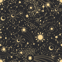Star constellation zodiac space cosmos symbol tarot vector seamless pattern