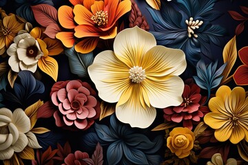 Fond d'écran abstrait, motif de fleurs aquarelles colorées, nature, insectes, feuilles, plantes. IA générative, IA