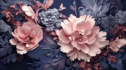 Fond d'&eacute;cran abstrait, motif de fleurs aquarelles, nature, insectes, feuilles, plantes. IA g&eacute;n&eacute;rative, IA