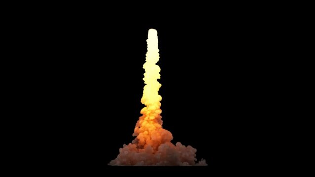 Launching rocket fire and smoke from distance, effect
