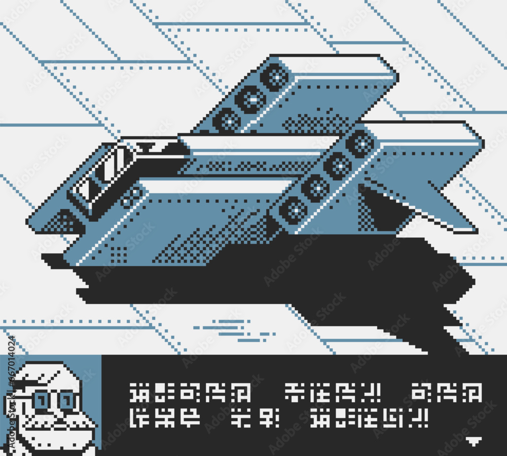 Poster video game spaceship. car futuristic design sci-fi game pixel art style background. sticker design. 