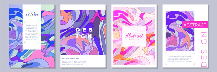 Abstract creative universal artistic templates. Fluid pattern, flow shapes  in blue, violet, pink colors. Good for poster, card, invitation, flyer, cover, banner, placard, brochure 