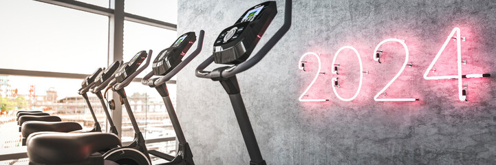 Conceptual 2024 New Years resolution for fitness and well being in a gym environment 3d render