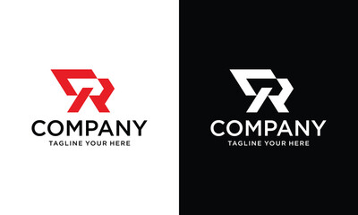 Abstract letter R logo design template. on a black and white background.