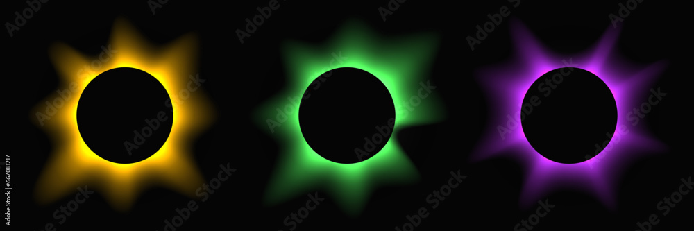 Poster set of circle illuminate light frames with color gradient