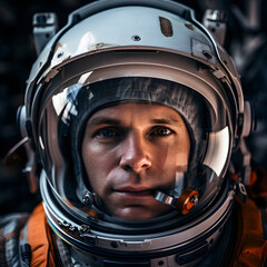 Close-Up portrait of male astronaut in space suit