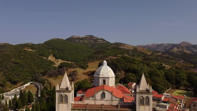 Aerial view of Santa Maria della neve in Cuglieri, Sardinia, day