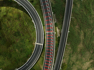 Aerial view of highway in city.