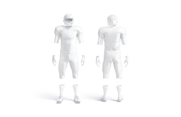 Blank white american football uniform mockup, front and back view