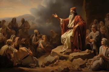 Moses' intercession for the Israelites after their sins biblical story - obrazy, fototapety, plakaty