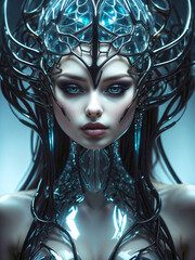 Futuristic portrait of a beautiful woman in an artful dress made of glass: A touch of fantasy