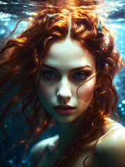 Sensual portrait of a beautiful woman: Siren with red hair