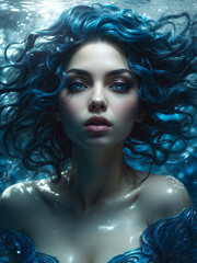Sensual portrait of a beautiful woman: Siren with blue hair