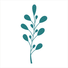 green twig isolated on white background, twig for postcard decoration, illustration