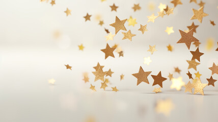 little gold star glitter falling on a white background