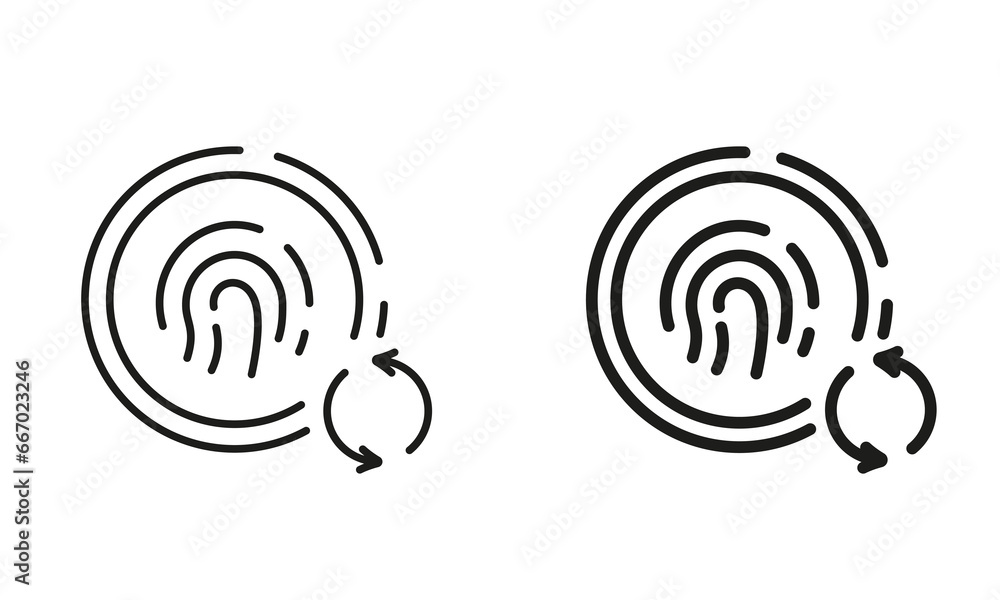 Poster reset password by fingerprint identification line and silhouette black icon set. refresh security, c