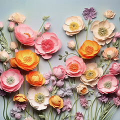 Obraz na płótnie Canvas Pastel color poppy flowers on pale blue background