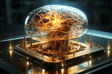 Futuristic spaceship.shape of human brain - obrazy, fototapety, plakaty