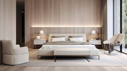 Fototapeta na wymiar Scandinavian style luxury bedroom with minimalist