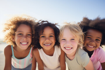 Obraz premium Group of cheerful happy multiethnic children outdoors