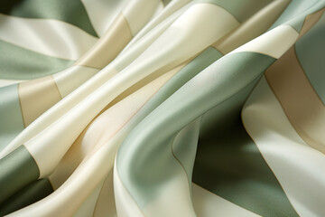 Soft and luxurious silk fabric with an abstract wave pattern in shades of soft green and soft white.