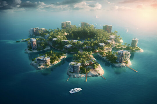 Ecological and sustainable city island in ocean generative ai
