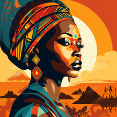 nice african woman with sunset background vector