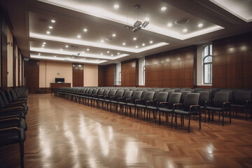 Empty conference hall interior with stage ready for lecture generative ai