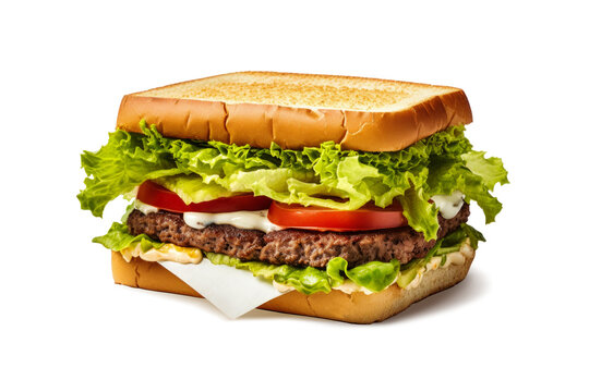 Hamburger or cheeseburger isolated on white background. Fast food. Fast food concept. Close-up. Advertising.