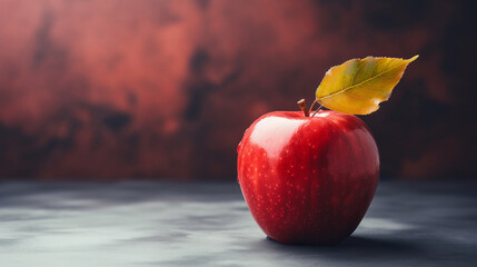Red apple with leaf with it