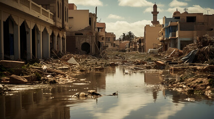Scene of utter devastation in Libya after the flood - obrazy, fototapety, plakaty