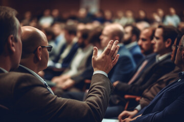 Seminar business meeting doctor conference audience presentation education lecture hospital event training hand question raise asking group convention congress speech - obrazy, fototapety, plakaty