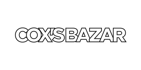 Coxs Bazar in the Bangladesh emblem. The design features a geometric style, vector illustration with bold typography in a modern font. The graphic slogan lettering.