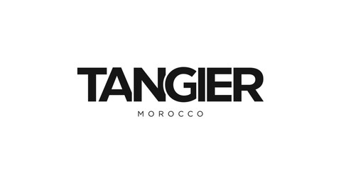 Fototapeta premium Tangier in the Morocco emblem. The design features a geometric style, vector illustration with bold typography in a modern font. The graphic slogan lettering.
