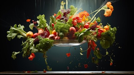  a bunch of vegetables that are in a bowl on a table.  generative ai