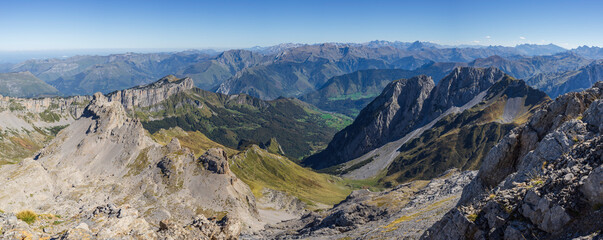 Lescun valley from top of Anie peak, Navarrese-French Pyrenees, Navarra, Spain