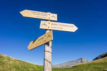 information panel, on peak of Anie, Navarrese-French Pyrenees, Navarra, Spain