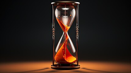  an hourglass with an orange liquid inside of it on a black background.  generative ai