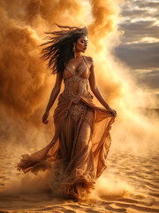 Beautiful queen of the desert: Walking in a standstorm