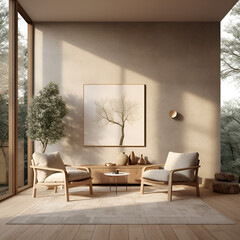 Minimalistic Sitting Area with Simple Decoration, Generative AI