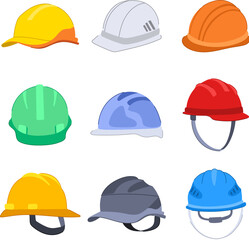 helmet builder set cartoon. work industry, equipment industrial, tool protect helmet builder sign. isolated symbol vector illustration