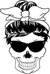 Women with Messy Bun Bandana Clipart mom life Woman's face Middle finger  Middle Finger Hand SVG Bundle Humor Funny prints skeleton vector Cartoon hand