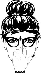 Women with Messy Bun Bandana Clipart mom life Woman's face Middle finger  Middle Finger Hand SVG Bundle Humor Funny prints skeleton vector Cartoon hand