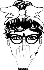 Women with Messy Bun Bandana Clipart mom life Woman's face Middle finger  Middle Finger Hand SVG Bundle Humor Funny prints skeleton vector Cartoon hand